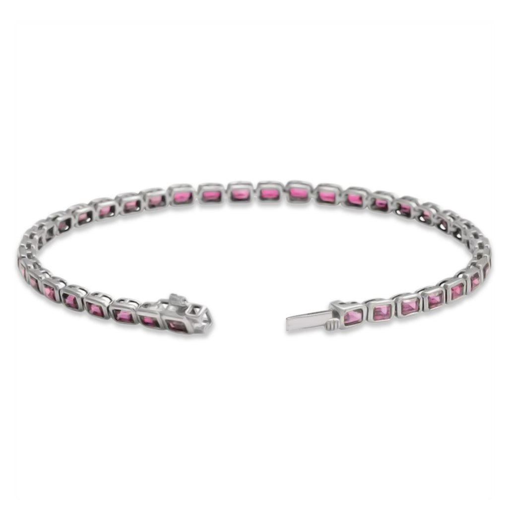 Emerald Cut Pink Tourmaline Tennis Bracelet 14K White Gold (8.58ct)
