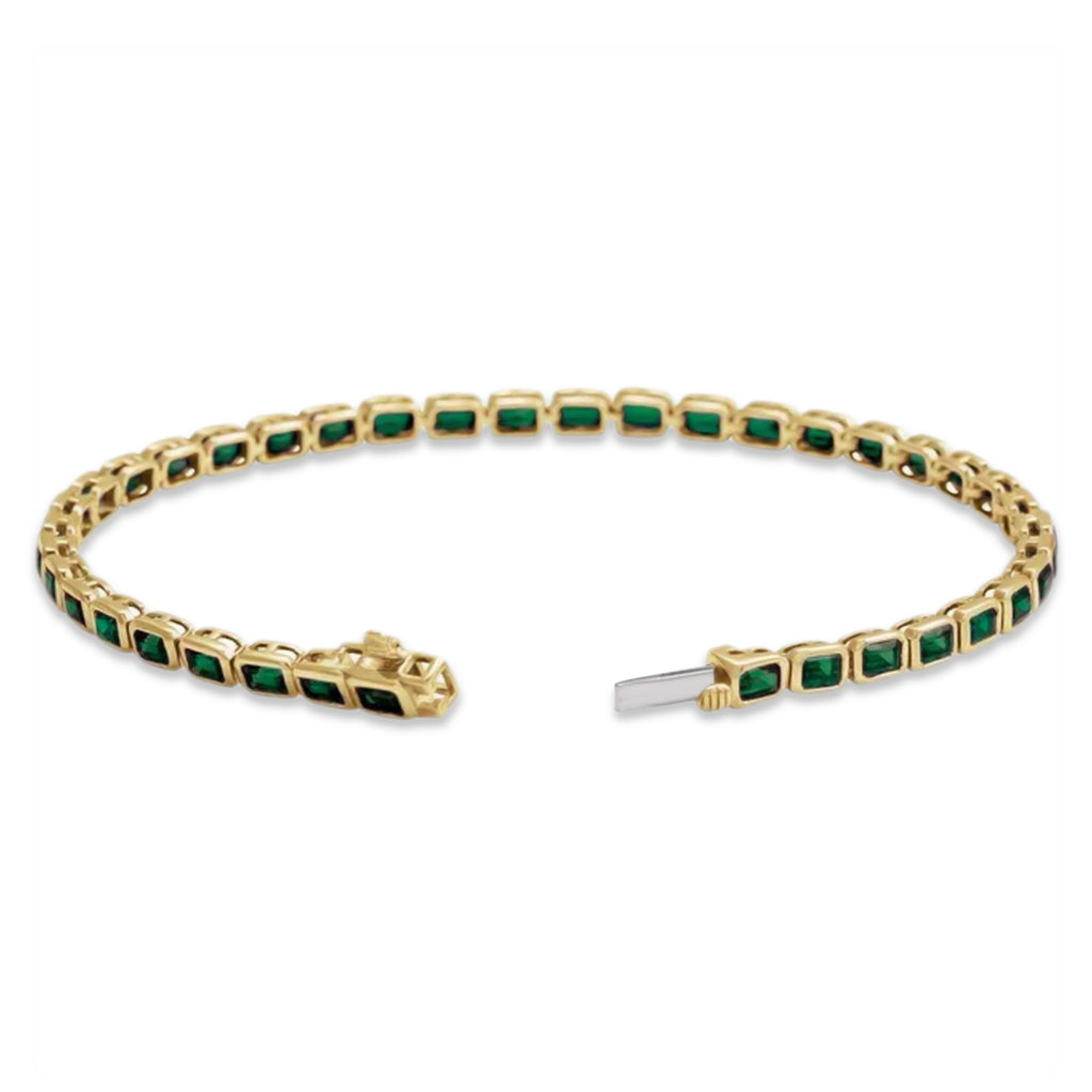 Emerald Cut Tzavorite Garnet Tennis Bracelet 14K Yellow Gold (8.58ct)