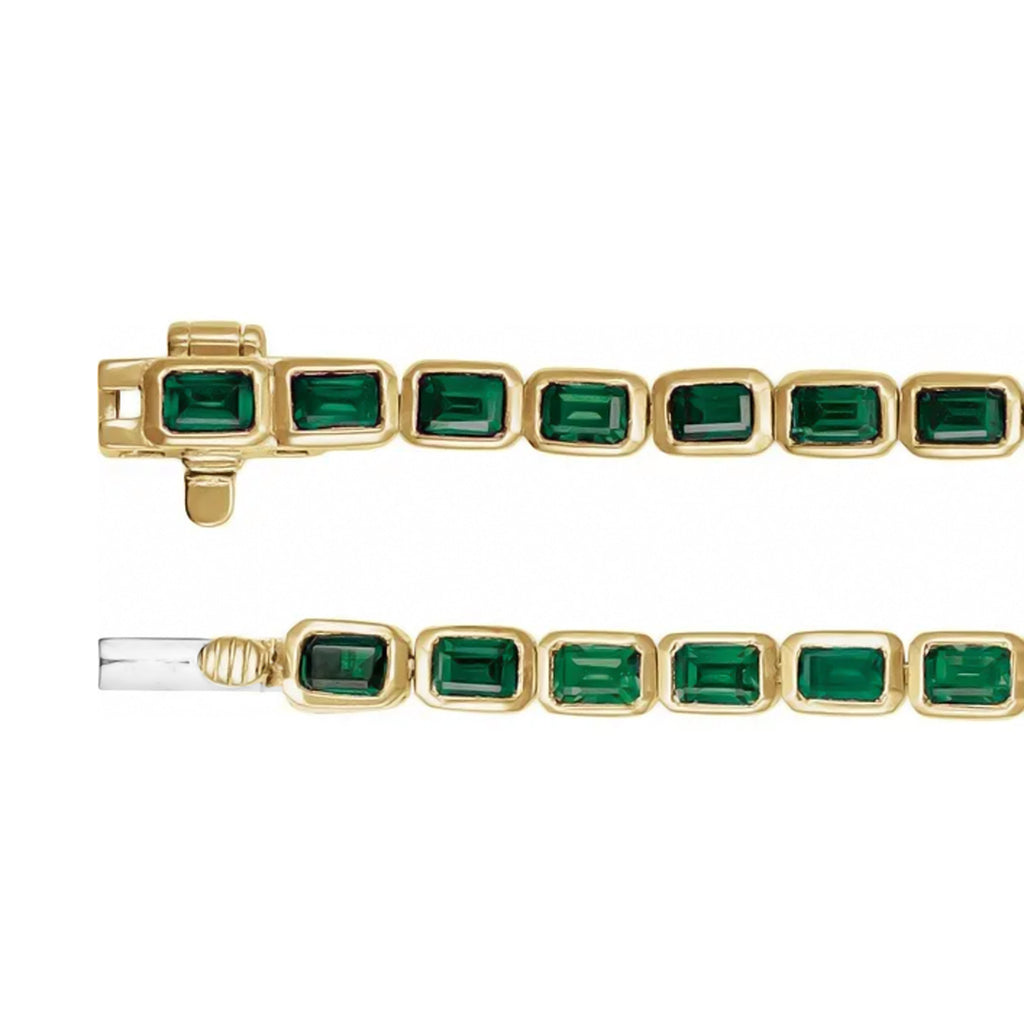 Emerald Cut Tzavorite Garnet Tennis Bracelet 14K Yellow Gold (8.58ct)