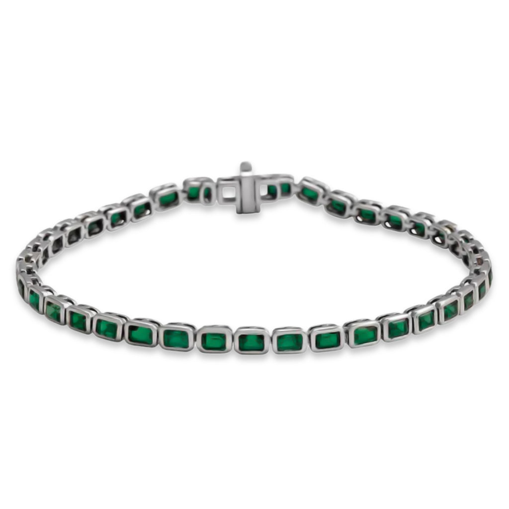 Emerald Cut Tzavorite Garnet Tennis Bracelet 14K White Gold (8.58ct)