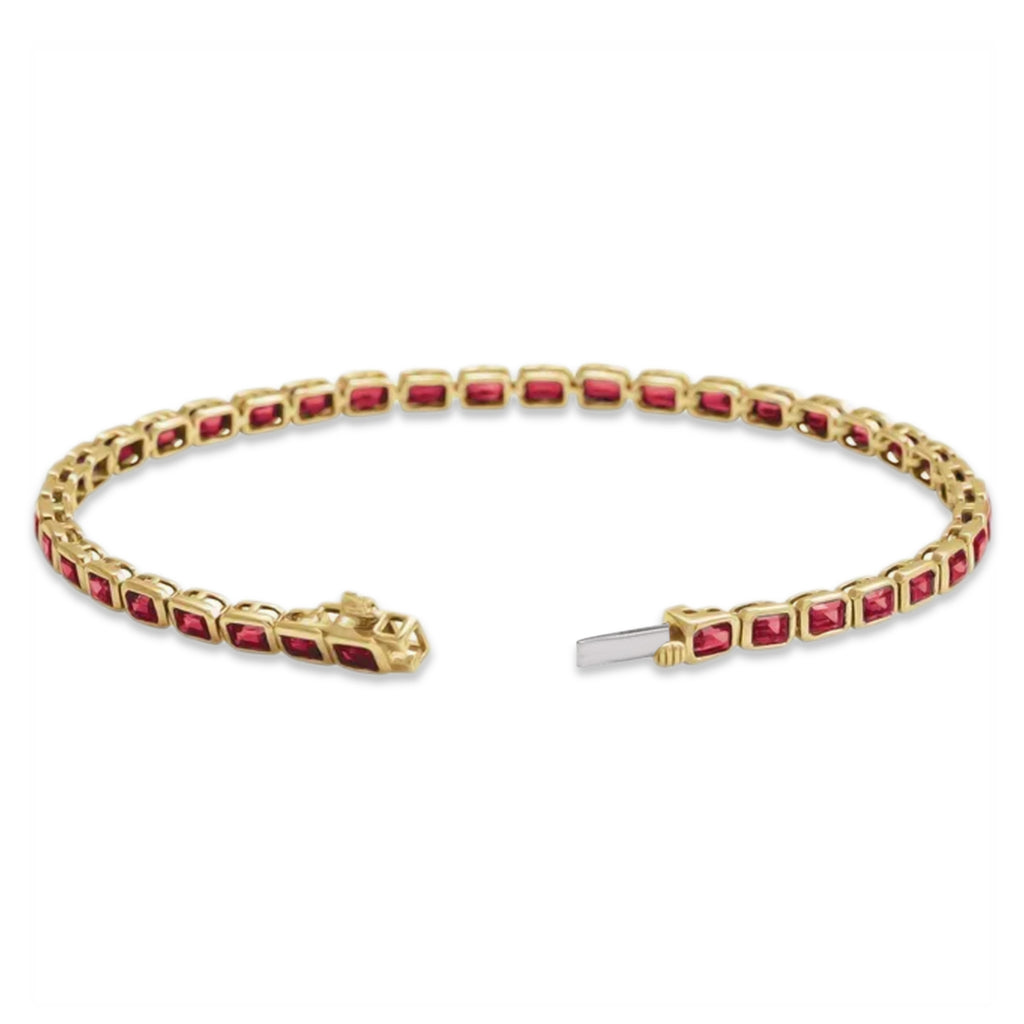 Emerald Cut Lab Grown Ruby Tennis Bracelet 14K Yellow Gold (8.58ct)