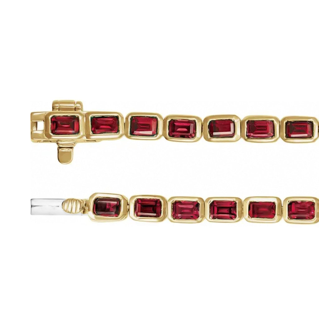 Emerald Cut Lab Grown Ruby Tennis Bracelet 14K Yellow Gold (8.58ct)