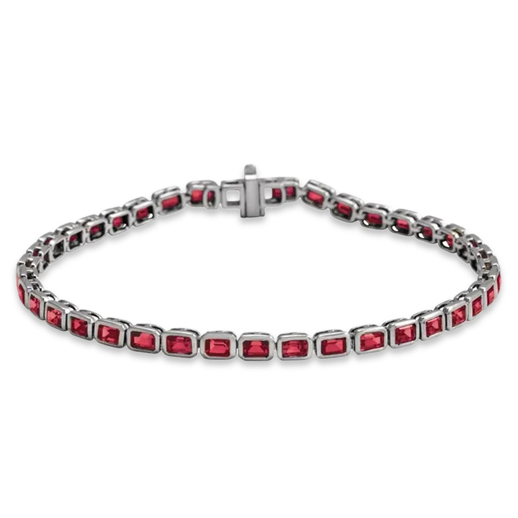 Emerald Cut Lab Grown Ruby Tennis Bracelet 14K White Gold (8.58ct)