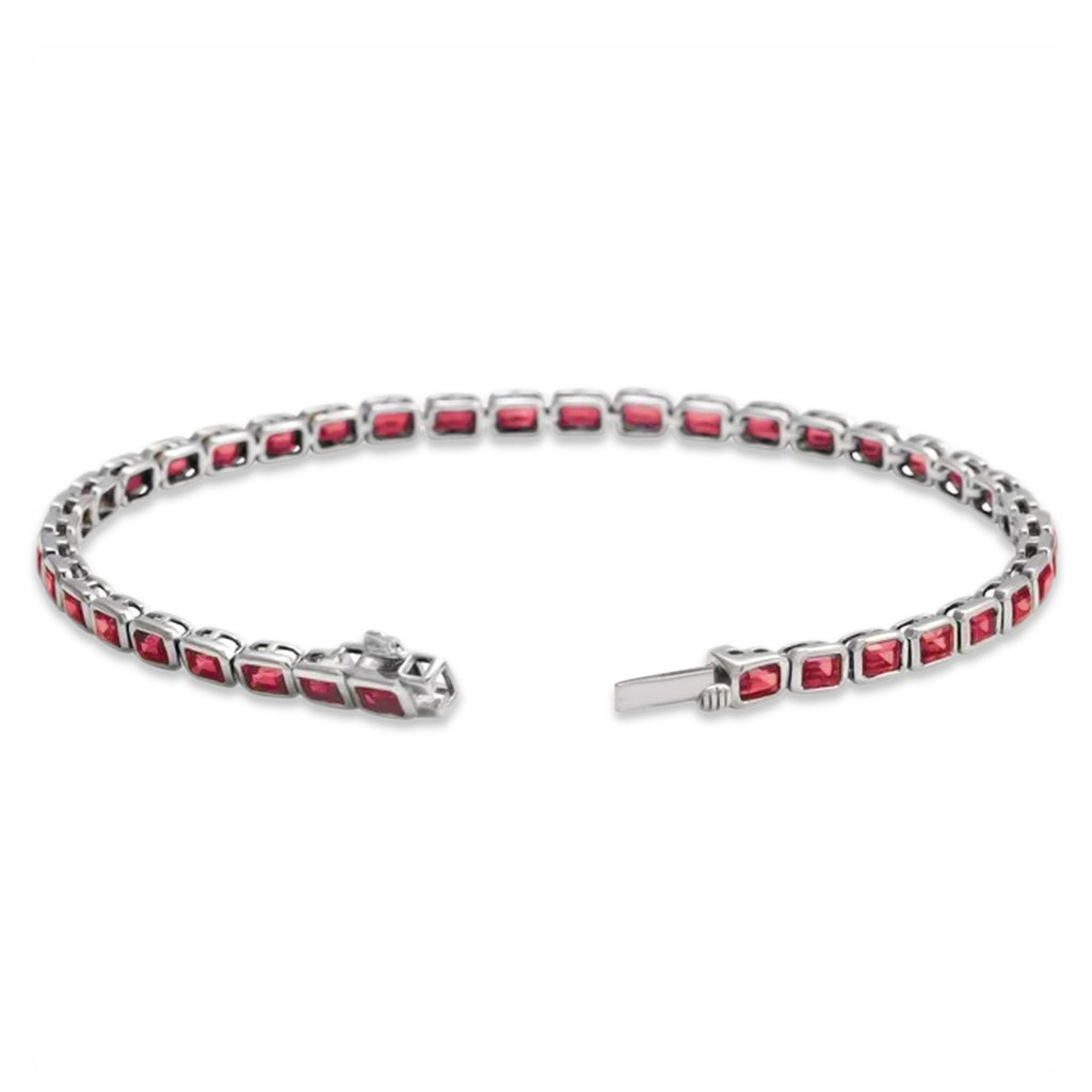 Emerald Cut Lab Grown Ruby Tennis Bracelet 14K White Gold (8.58ct)