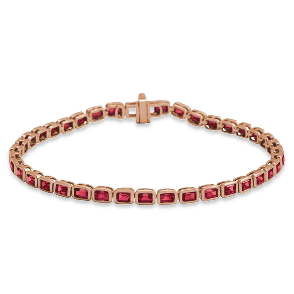 Emerald Cut Lab Grown Ruby Tennis Bracelet 14K Rose Gold (8.58ct)