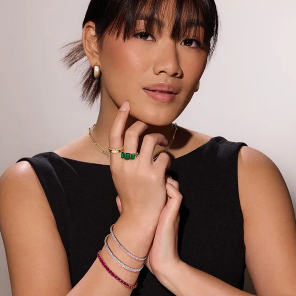 Emerald Cut Lab Grown Ruby Tennis Bracelet 14K Rose Gold (8.58ct)