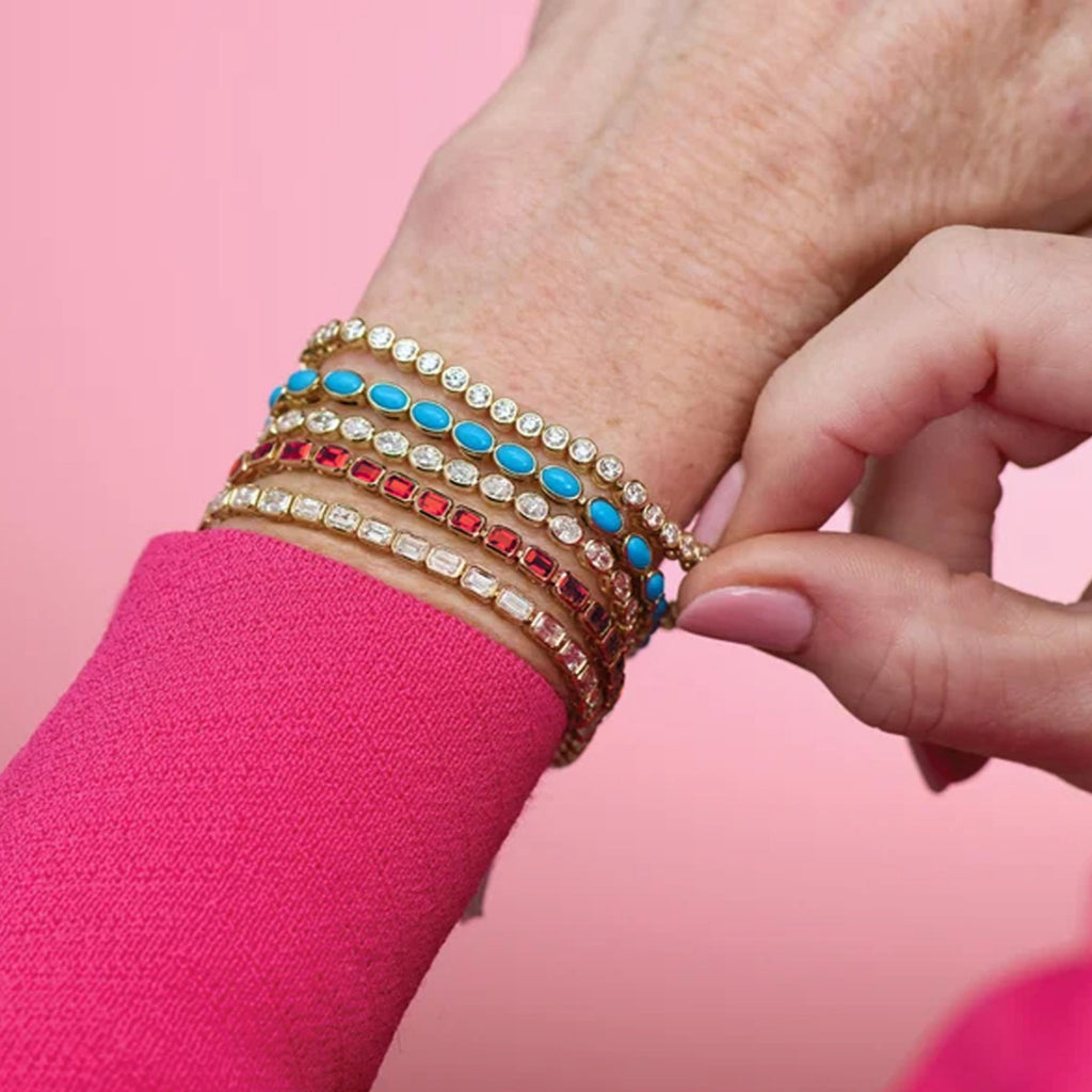 Emerald Cut Lab Grown Ruby Tennis Bracelet 14K Rose Gold (8.58ct)