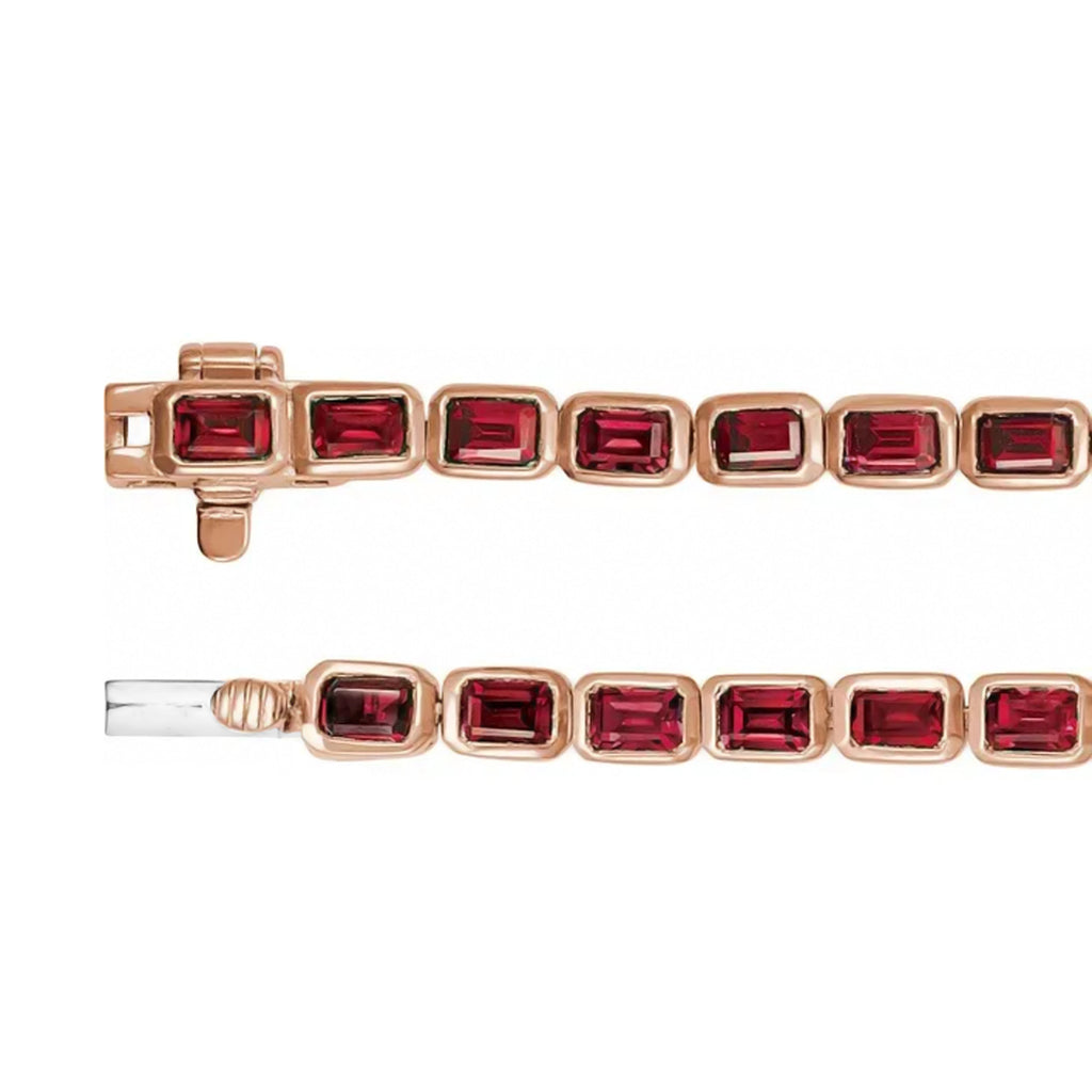 Emerald Cut Lab Grown Ruby Tennis Bracelet 14K Rose Gold (8.58ct)