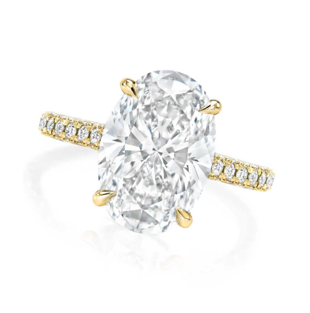 Oval Lab Diamond Cathedral Style Engagement Ring 18K Yellow Gold (5.00ct)