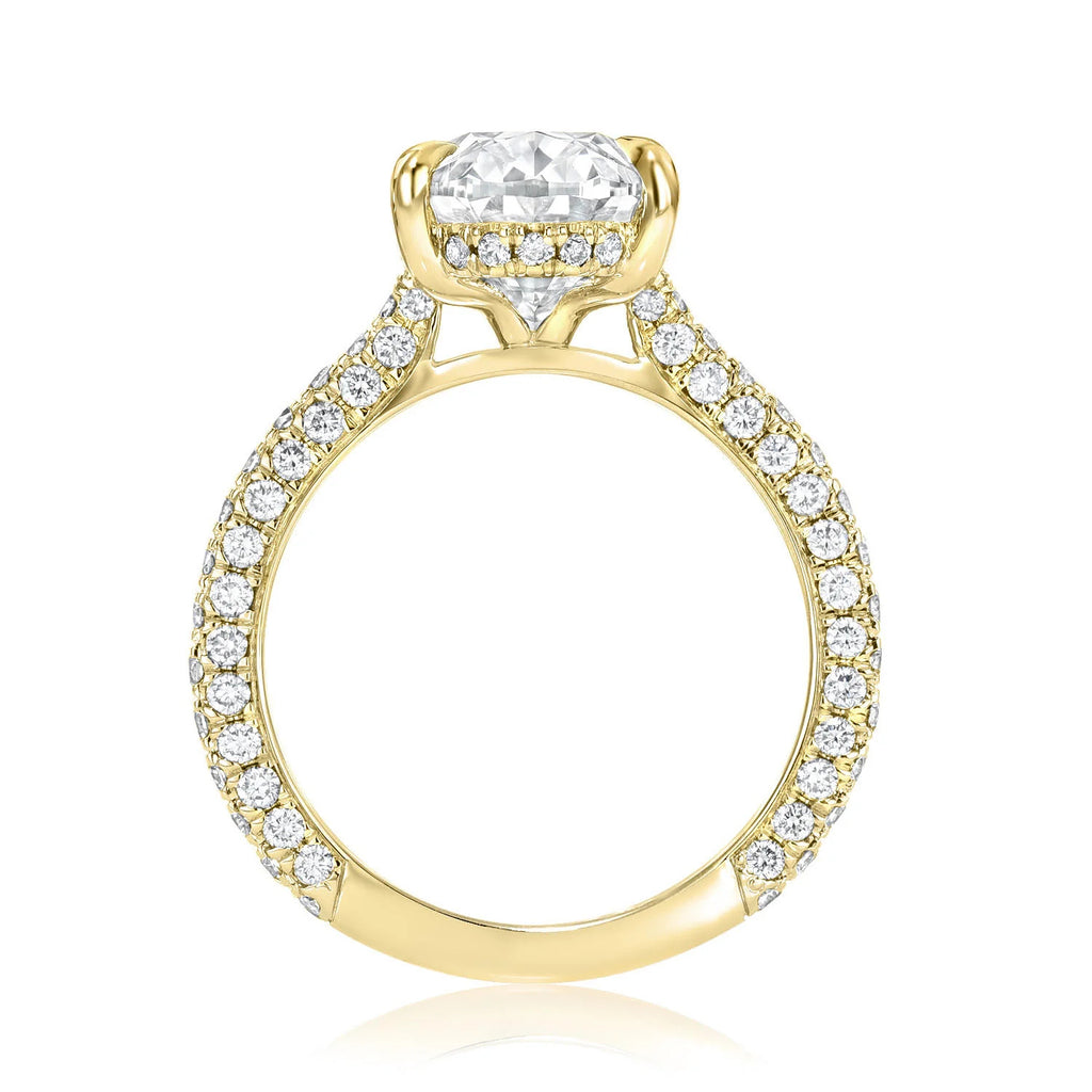 Oval Lab Diamond Cathedral Style Engagement Ring 18K Yellow Gold (5.00ct)