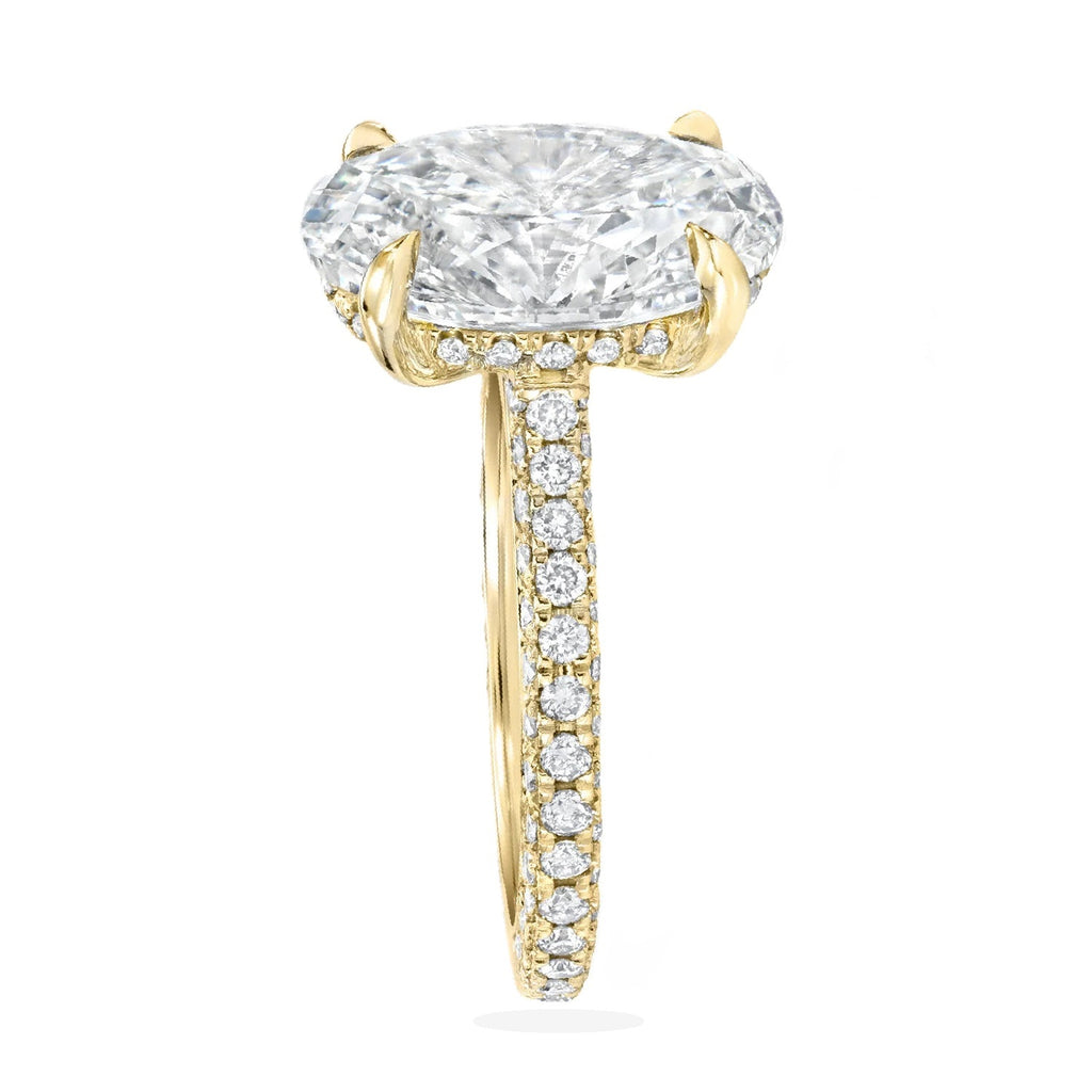 Oval Lab Diamond Cathedral Style Engagement Ring 18K Yellow Gold (5.00ct)