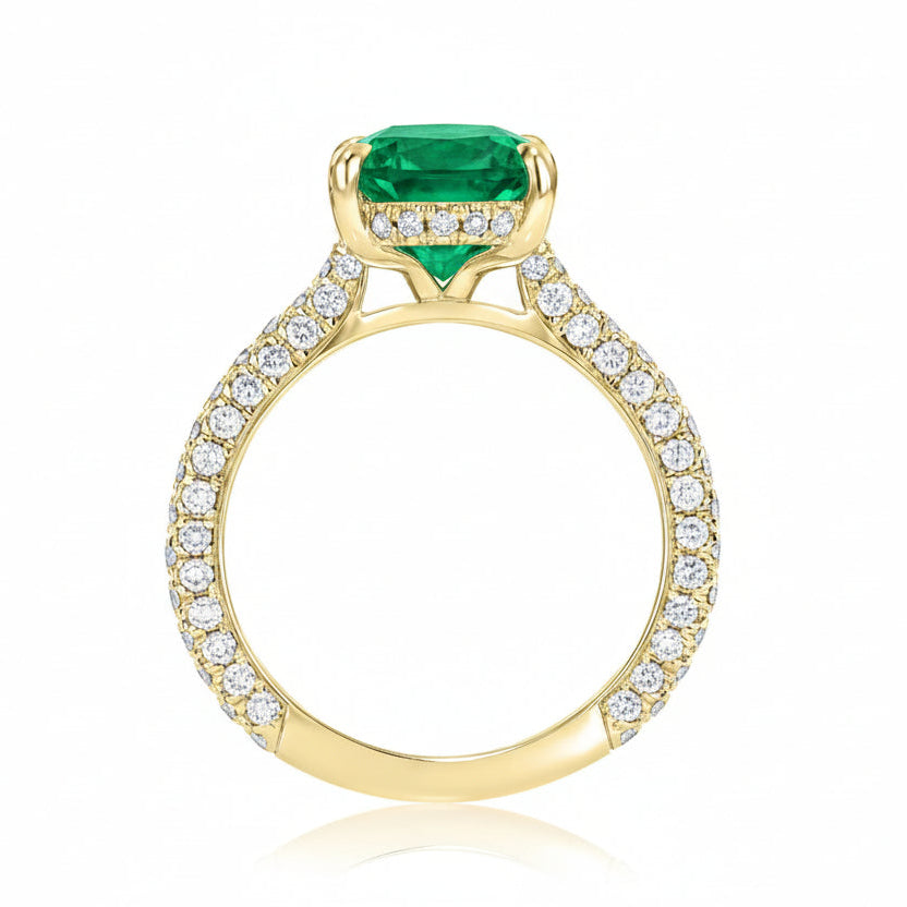 Oval Lab Emerald & Diamond Cathedral Style Engagement Ring 18K Yellow Gold (4.15ct)
