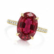 Oval Lab Ruby & Diamond Cathedral Style Engagement Ring 18K Yellow Gold (5.60ct)