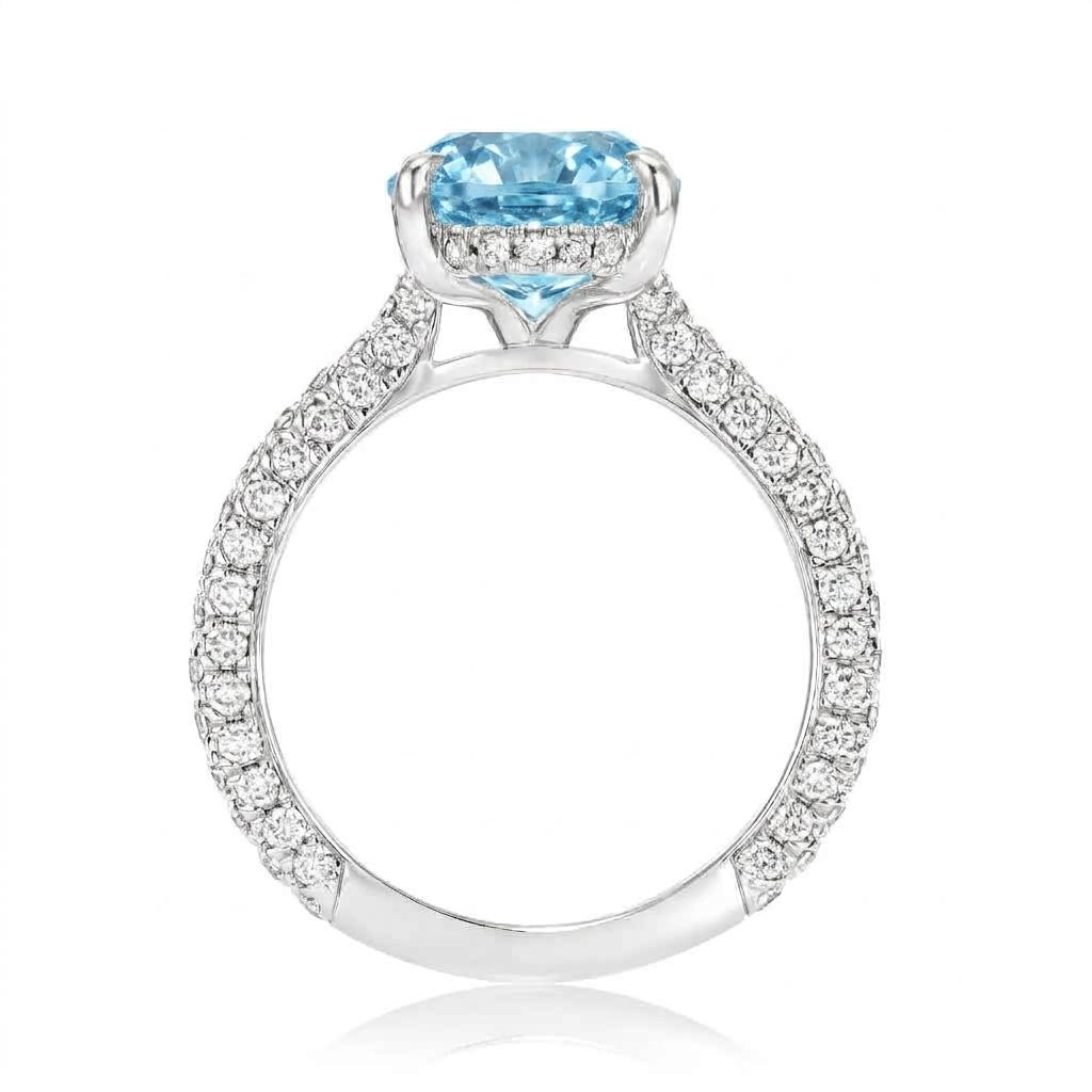 Oval Lab Aquamarine & Diamond Cathedral Style Engagement Ring in Platinum (4.15ct)
