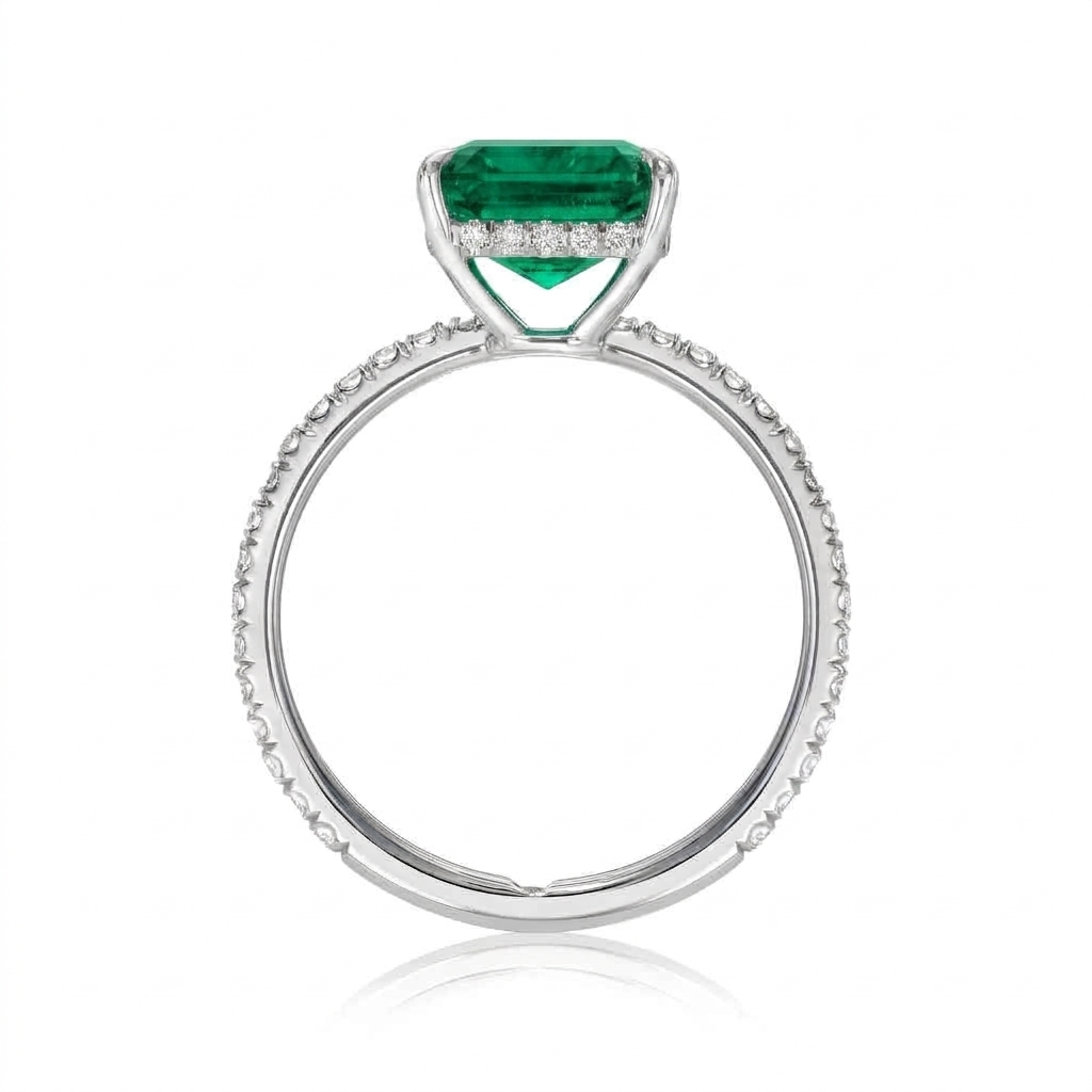 Lab Emerald & Diamond Solitaire Engagement Ring 18K White Gold (5.60ct)