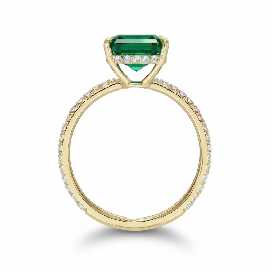 Lab Emerald & Diamond Solitaire Engagement Ring 18K Yellow Gold (5.60ct)