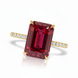 Emerald Cut Lab Ruby & Diamond Solitaire Engagement Ring 18K Yellow Gold (7.75ct)