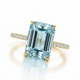 Emerald Cut Lab Aquamarine & Diamond Solitaire Engagement Ring 18K Yellow Gold (5.55ct)
