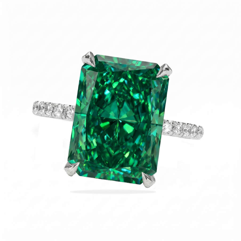 Radiant Cut Lab Emerald & Diamond Solitaire Engagement Ring in Platinum (6.35ct)
