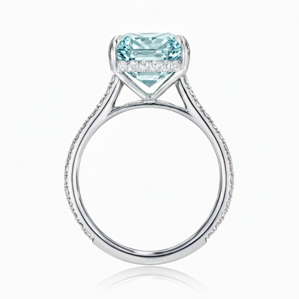 Radiant Cut Lab Aquamarine & Diamond Solitaire Engagement Ring in Platinum (6.35ct)