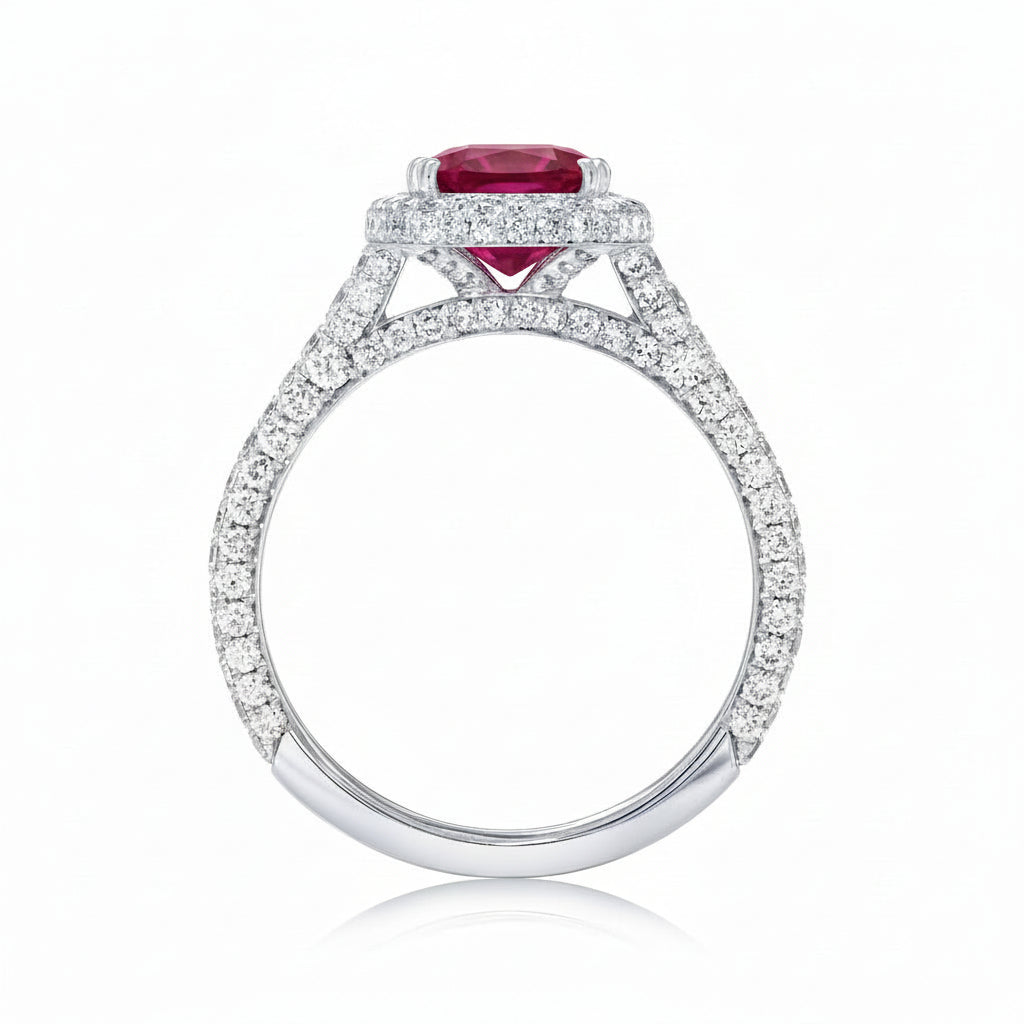Lab Diamond Ruby Rings Oval Lab Ruby & Diamond Halo Engagement Ring in Platinum (4.83ct)
