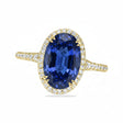 Oval Lab Blue Sapphire & Diamond Halo Engagement Ring 18K Yellow Gold (4.83ct)