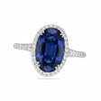 Oval Lab Blue Sapphire & Diamond Halo Engagement Ring in Platinum (4.83ct)