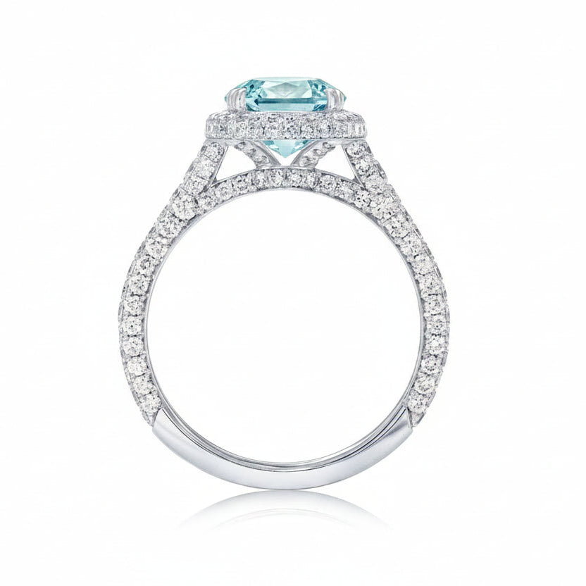 Oval Lab Aquamarine & Diamond Halo Engagement Ring in Platinum (3.74ct)