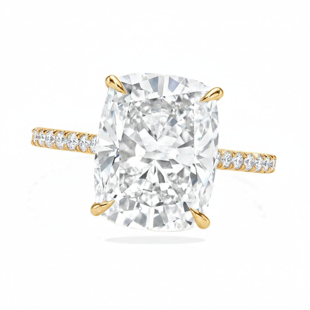 Elongated Cushion Lab Diamond Engagement Ring 18K Yellow Gold (4.52ct)