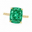 Elongated Cushion Lab Emerald & Diamond Engagement Ring 18K Yellow Gold (3.61ct)