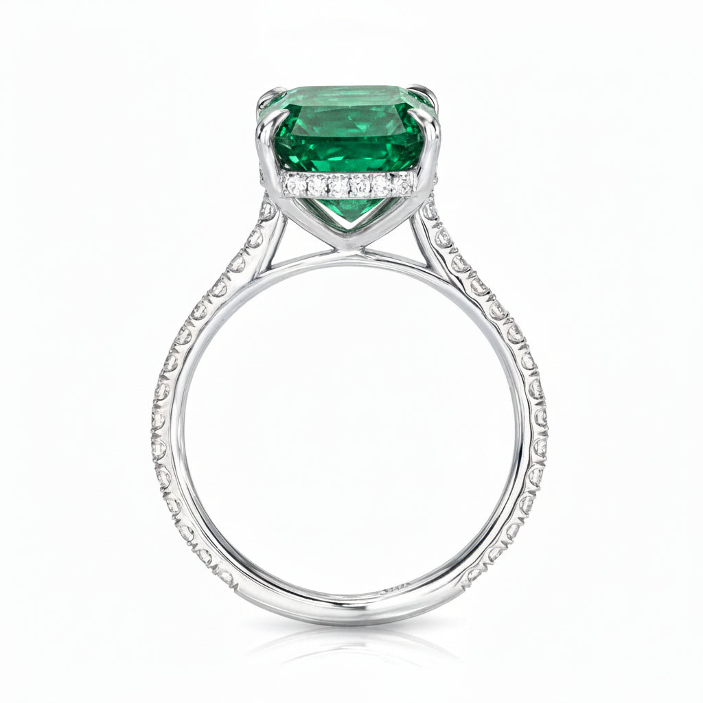 Elongated Cushion Lab Emerald & Diamond Engagement Ring in Platinum (3.61ct)