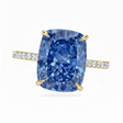 Elongated Cushion Lab Blue Sapphire & Diamond Engagement Ring 18K Yellow Gold (5.06ct)