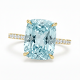 Elongated Cushion Lab Aquamarine & Diamond Engagement Ring 18K Yellow Gold (3.61ct)