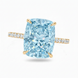 Elongated Cushion Lab Aquamarine & Diamond Engagement Ring 18K Yellow Gold (3.61ct)