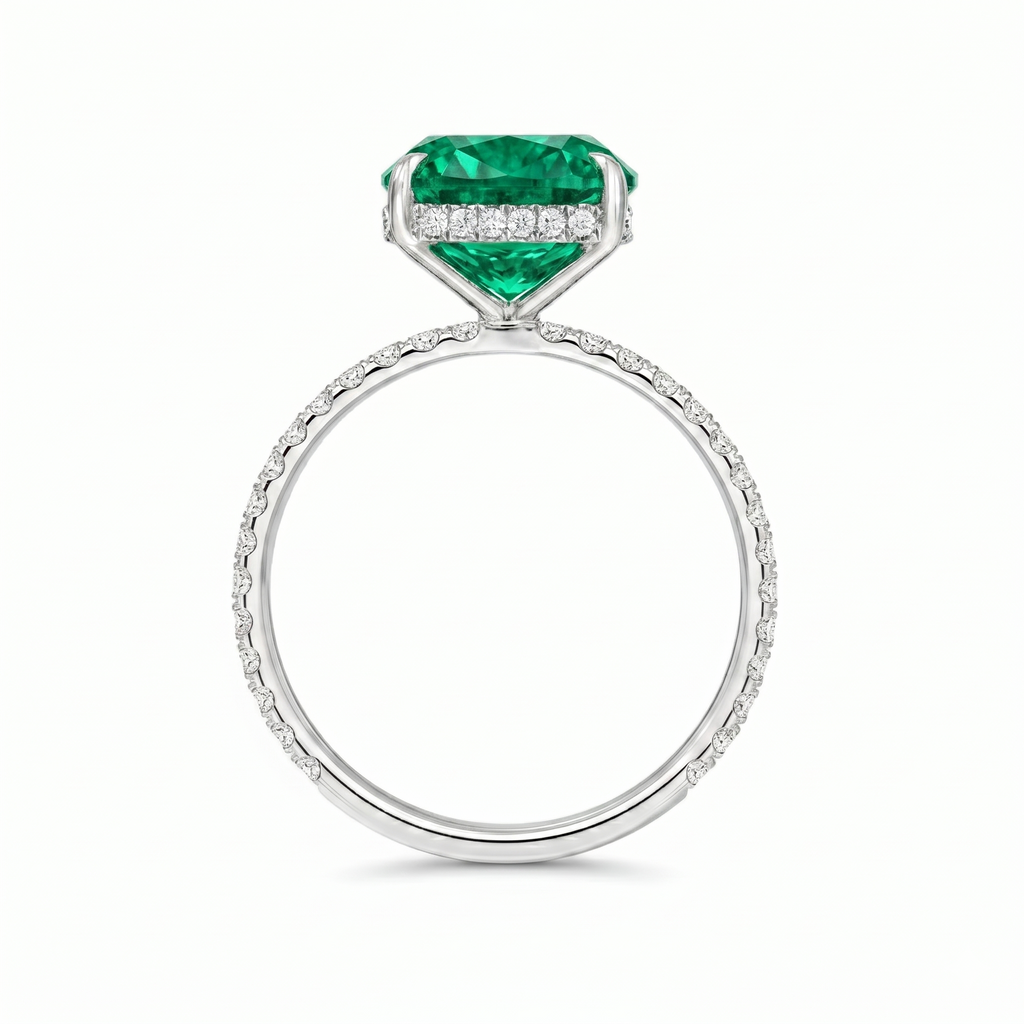 Cushion Cut Lab Emerald & Diamond Solitaire Engagement Ring in Platinum (4.47ct)