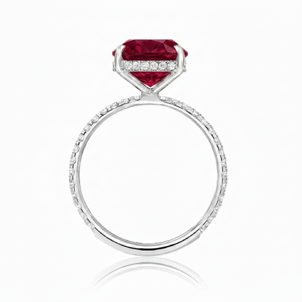 Cushion Cut Lab Ruby & Diamond Solitaire Engagement Ring 18K White Gold (6.28ct)