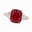 Cushion Cut Lab Ruby & Diamond 5 Stone Engagement Ring 18K Yellow Gold (6.38ct)