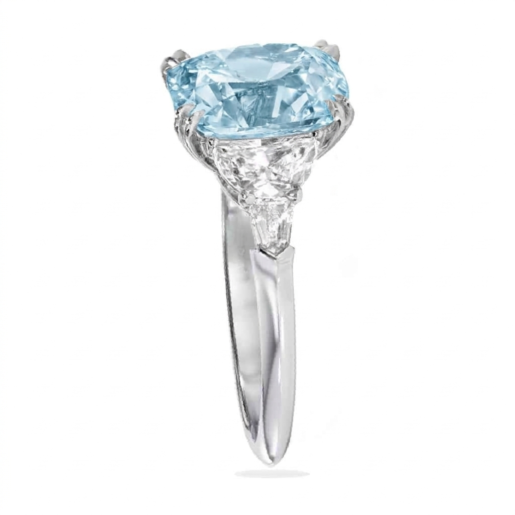 Cushion Cut Lab Aquamarine & Diamond 5 Stone Engagement Ring in Platinum (4.57ct)
