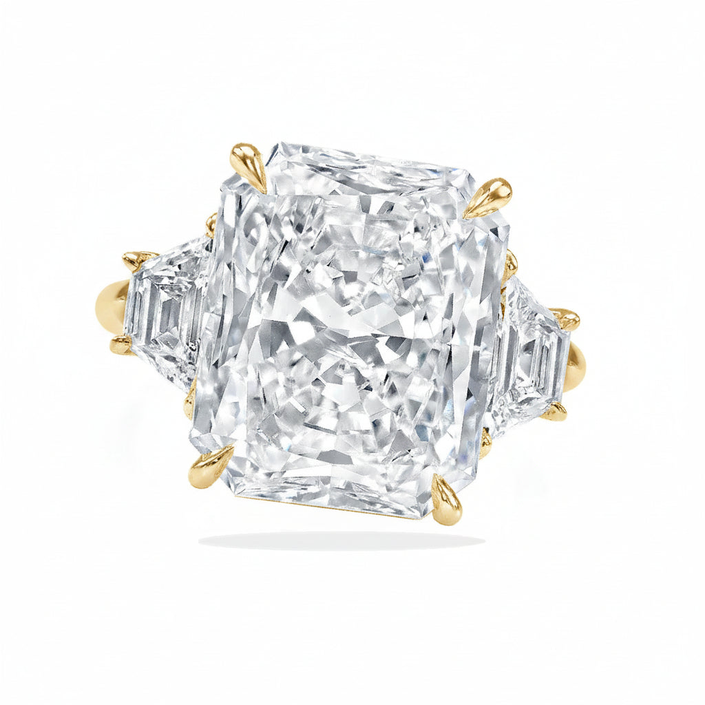 Radiant Cut Lab Diamond 3 Stone Engagement Ring 18K Yellow Gold (5.50ct)