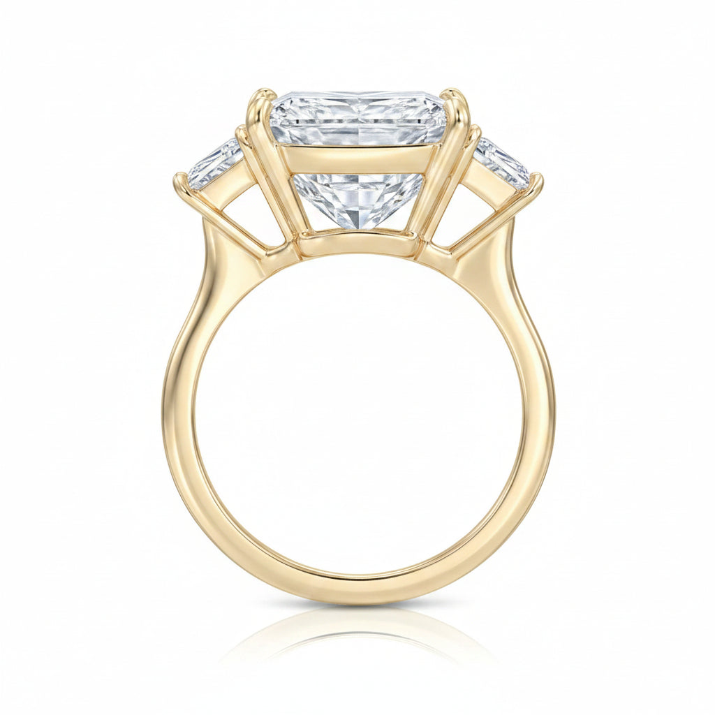 Radiant Cut Lab Diamond 3 Stone Engagement Ring 18K Yellow Gold (5.50ct)