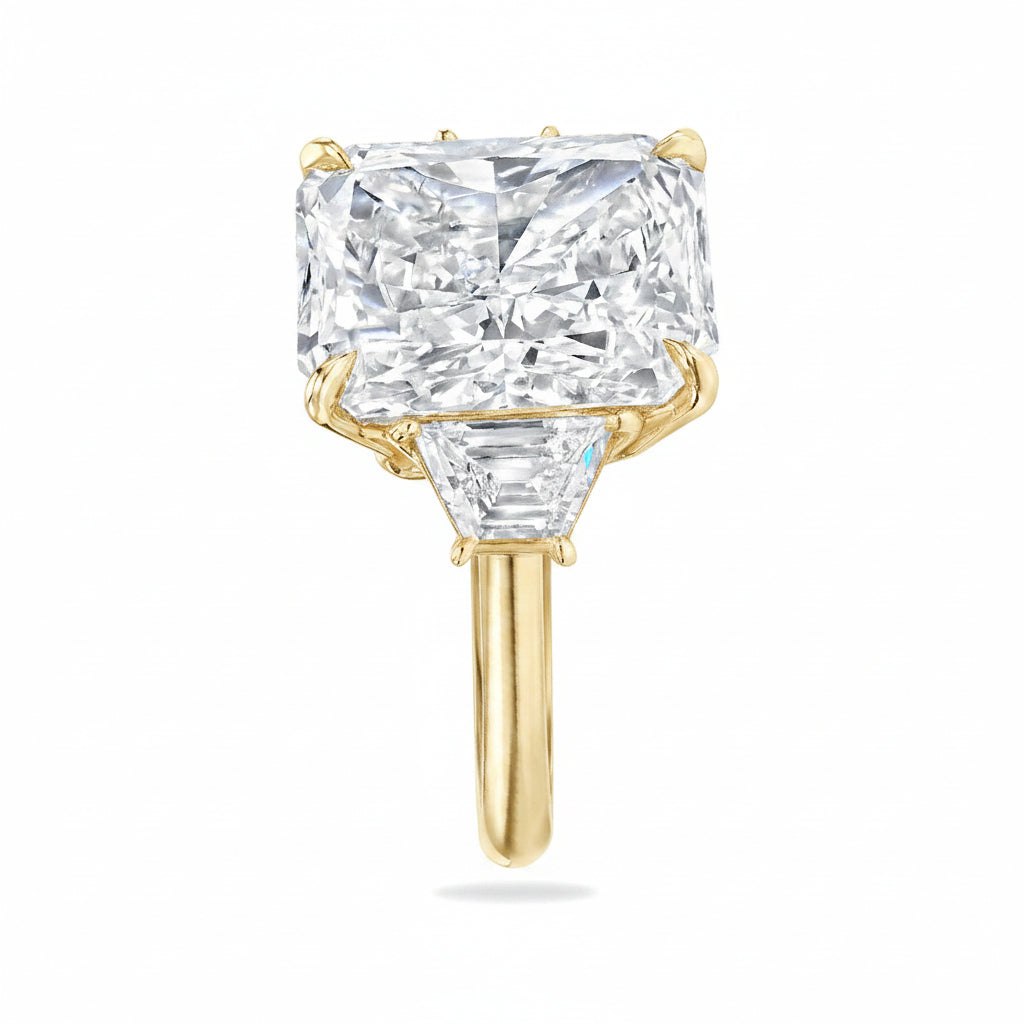 Radiant Cut Lab Diamond 3 Stone Engagement Ring 18K Yellow Gold (5.50ct)