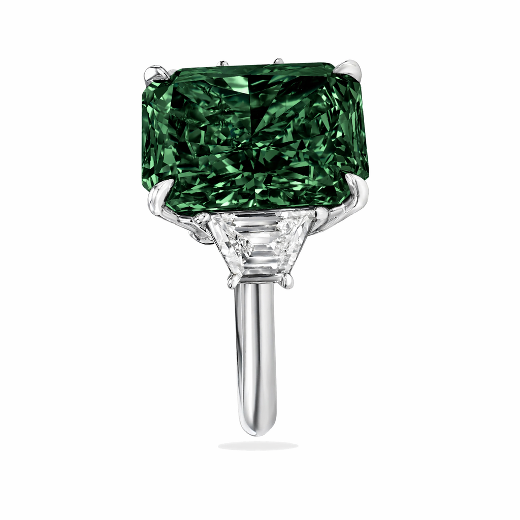 Radiant Cut Lab Emerald & Diamond 3 Stone Engagement Ring in Platinum (4.37ct)