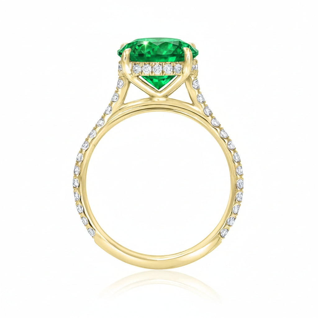 Round Lab Emerald & Diamond Solitaire Engagement Ring 18K Yellow Gold (2.82ct)