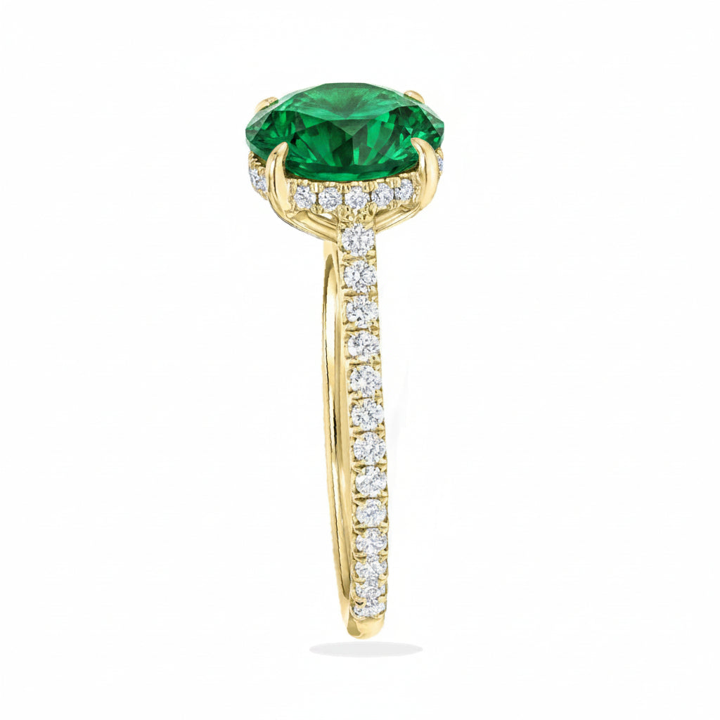 Round Lab Emerald & Diamond Solitaire Engagement Ring 18K Yellow Gold (2.82ct)