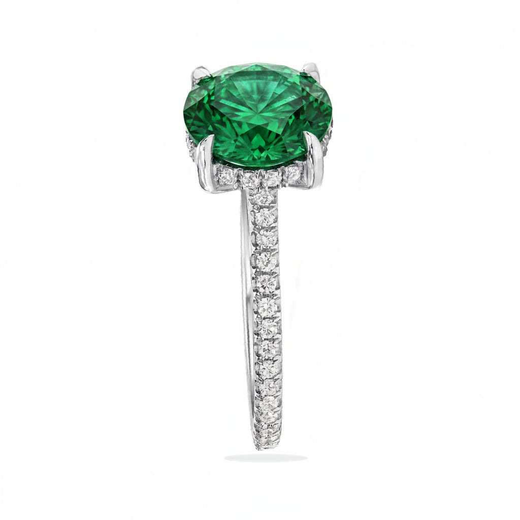 Round Lab Emerald & Diamond Solitaire Engagement Ring in Platinum (2.82ct)
