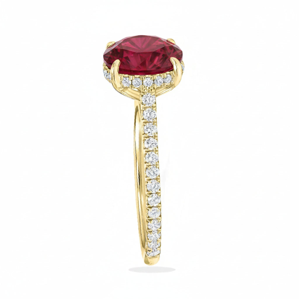 Round Lab Ruby & Diamond Solitaire Engagement Ring 18K Yellow Gold (3.91ct)