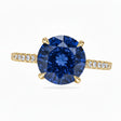 Round Lab Blue Sapphire & Diamond Solitaire Engagement Ring 18K Yellow Gold (3.91ct)