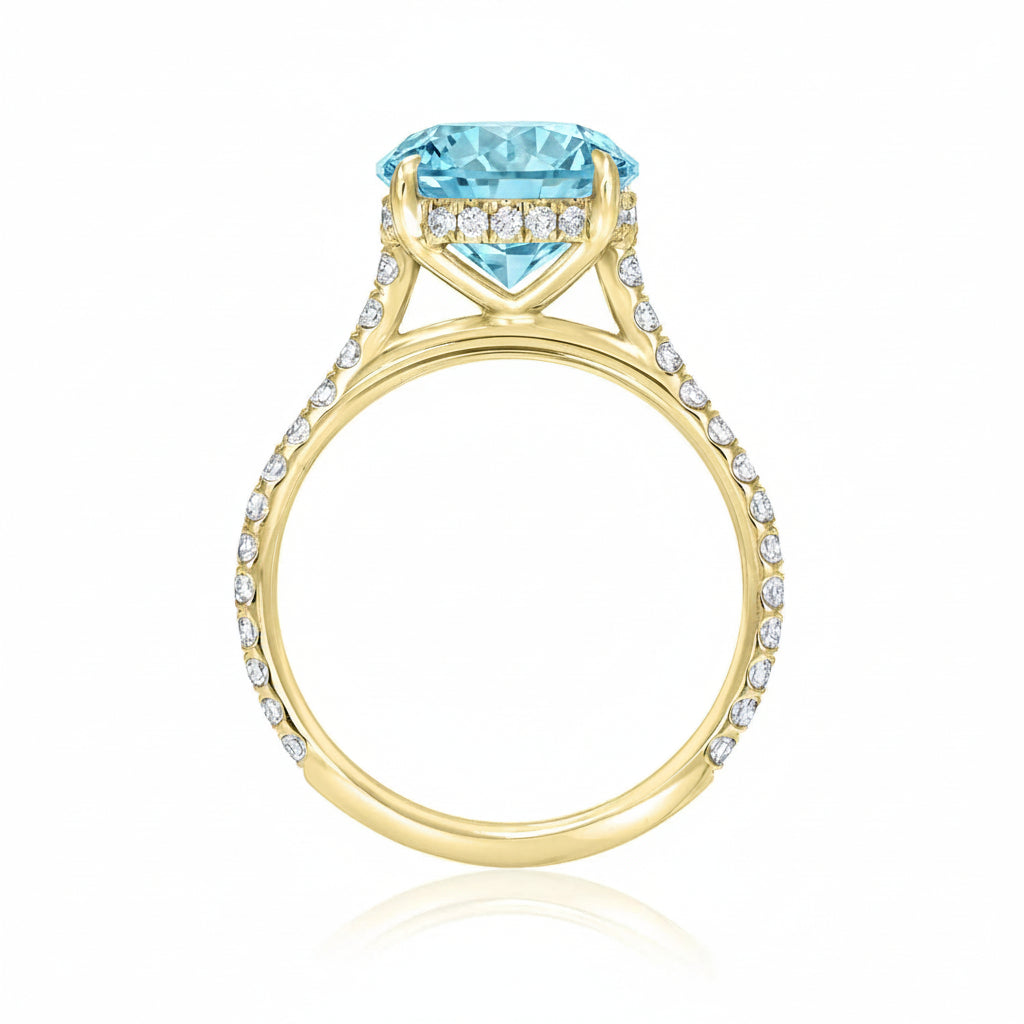 Round Lab Aquamarine & Diamond Solitaire Engagement Ring 18K Yellow Gold (2.82ct)