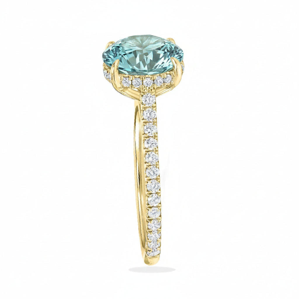Round Lab Aquamarine & Diamond Solitaire Engagement Ring 18K Yellow Gold (2.82ct)