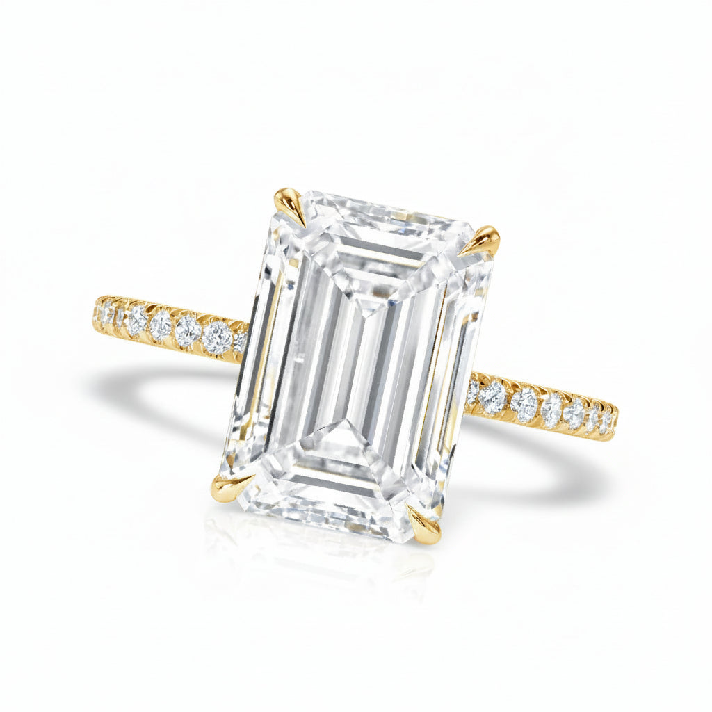 Emerald Cut Lab Diamond Solitaire Engagement Ring 14K Yellow Gold (6.90ct)